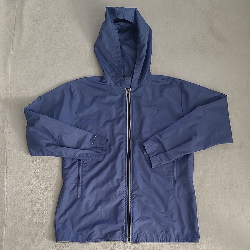Nike Clima Fit Hooded Windbreaker Jacket Blue Womens Small Lightweight Outdoor